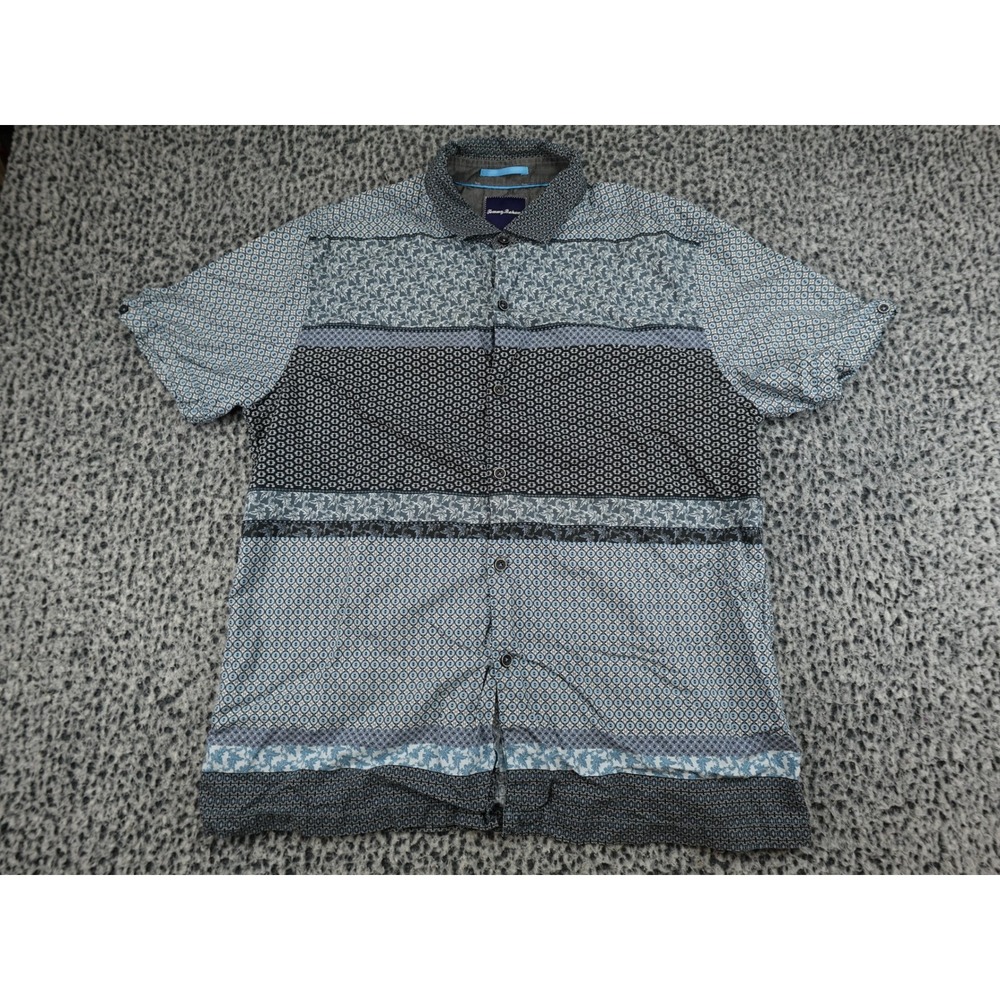 Tommy Bahama Button Down Shirt Mens L Blue Mixed Geometric Silk Blend 12007